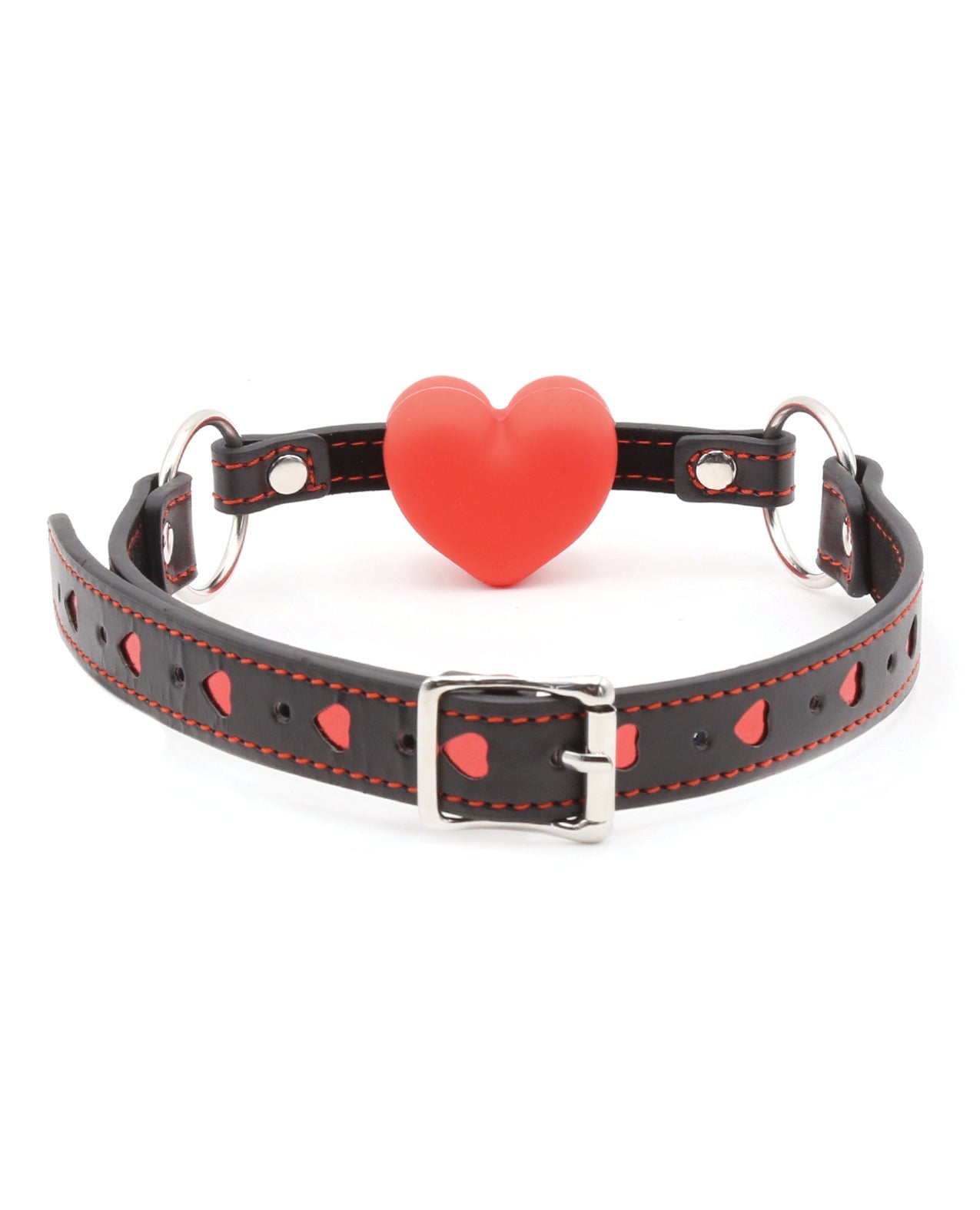 Plesur Heart Ball Gag w/Red Hearts - Black by Bondage & Fetish Toys