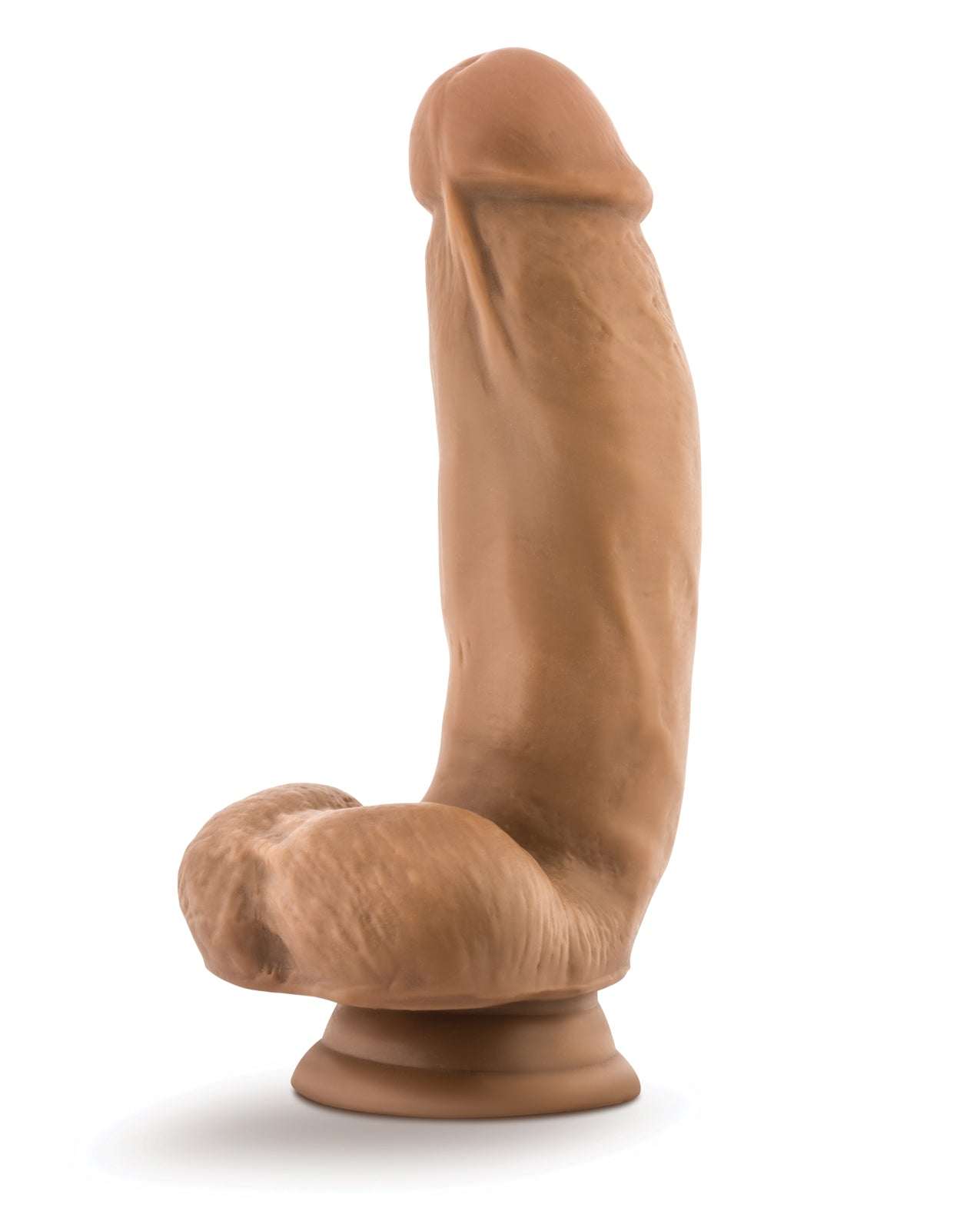 Blush Dr. Skin Silicone 7-inch realistic mocha dildo with suction cup and balls.