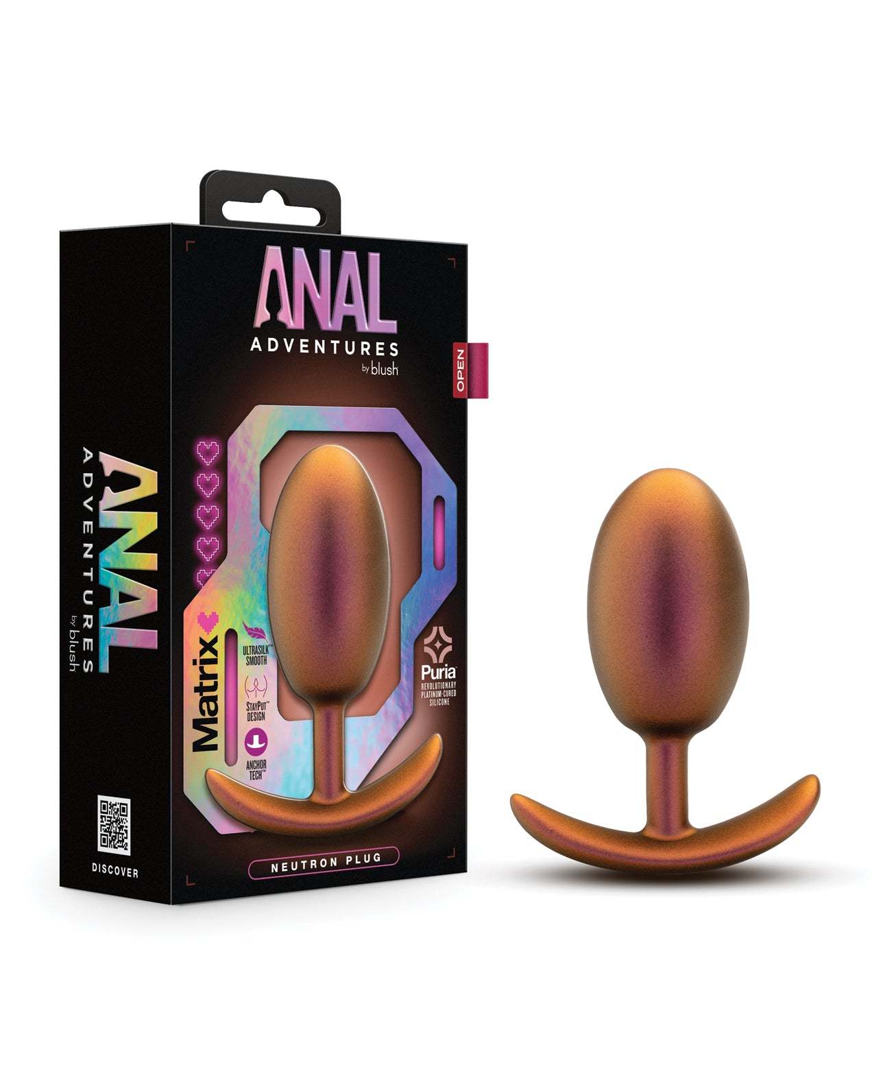 Blush Anal Adventures Matrix Neutron Plug in iridescent copper with vibration and StayPut design for comfortable anal play