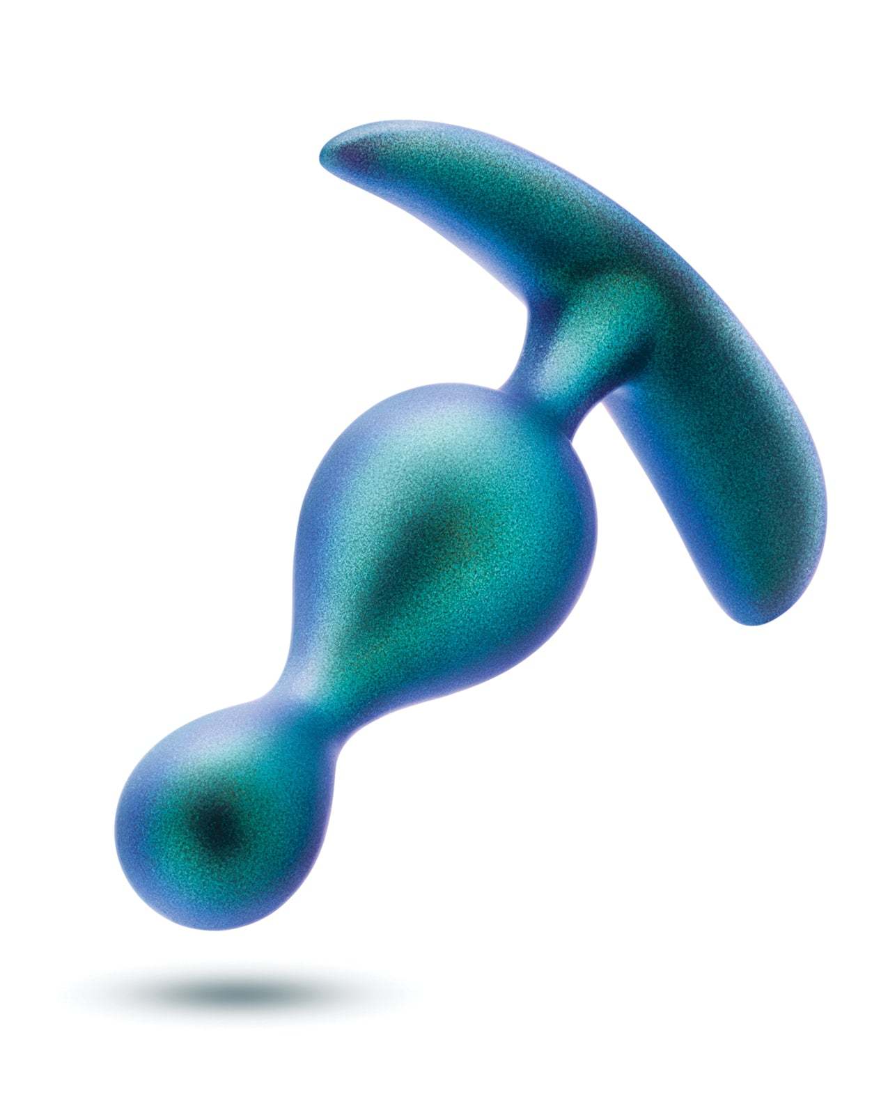 Teal iridescent Blush Anal Adventures Matrix Photon Plug with curved base and smooth silicone finish for comfortable anal exploration.