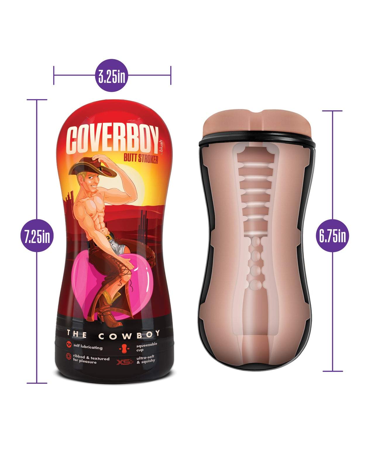 Coverboy Cowboy self lubricating stroker in beige with internal textured design and air valve control, 7.25 inch length