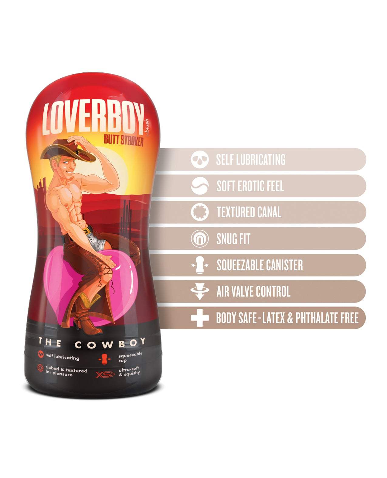 Coverboy Cowboy self lubricating stroker beige with textured canal and air valve control