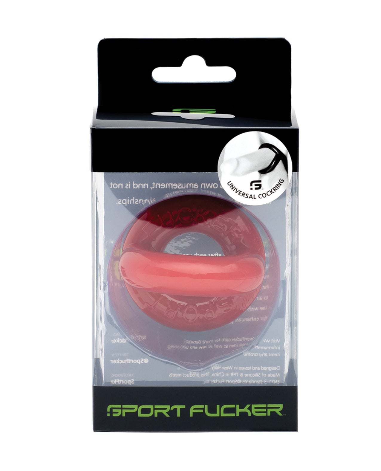 Sport Fucker Universal Cockring flexible stretch silicone ring for men in black packaging