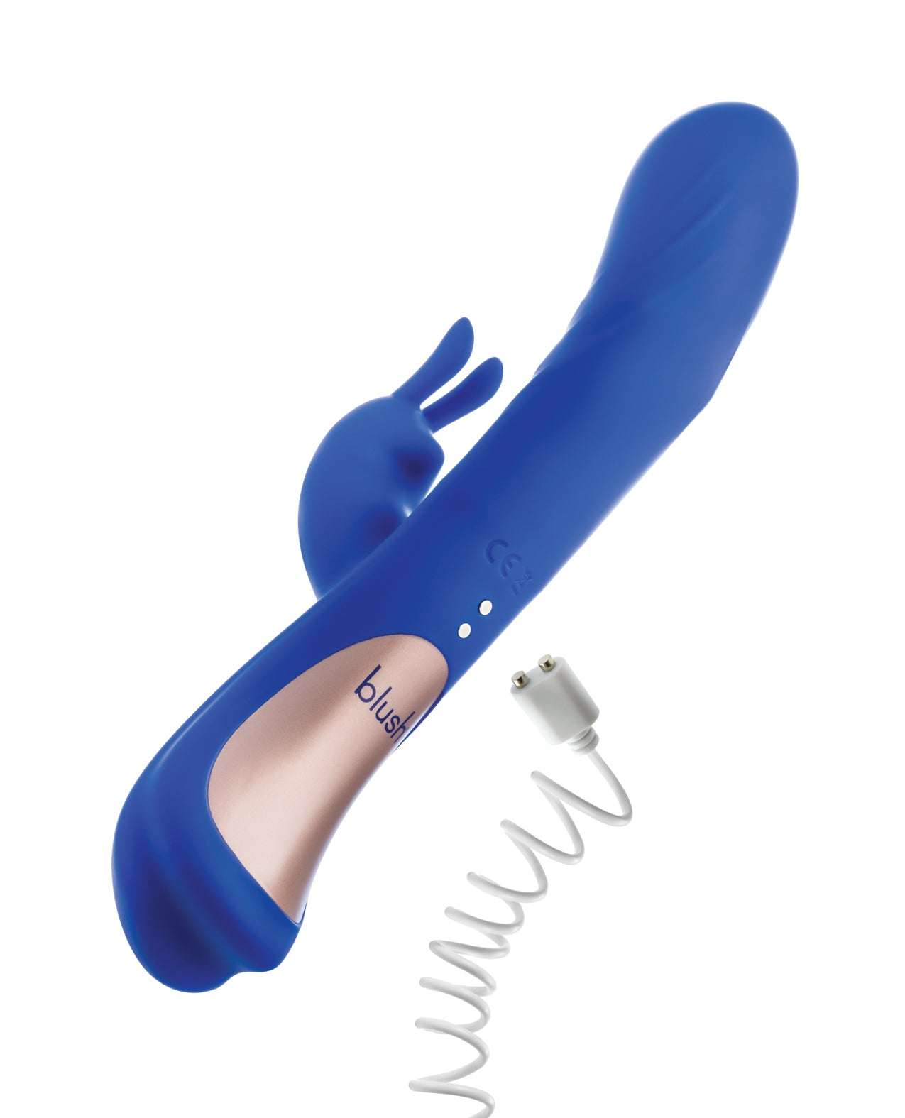 Blush Harper Rabbit Vibrator in midnight blue with flexible shaft, rabbit ears, multiple vibration modes, and USB charging.
