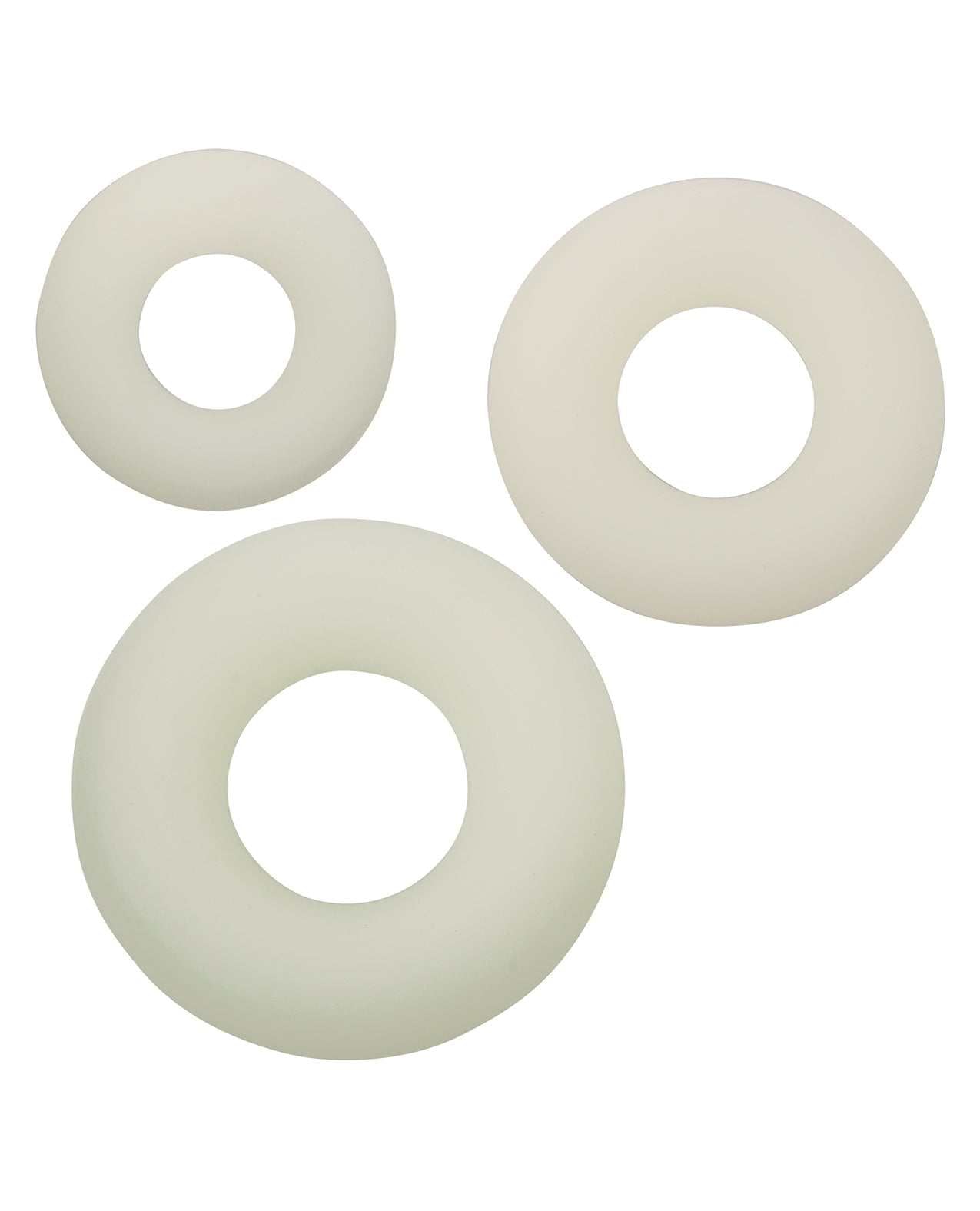 Alpha Liquid Silicone glow-in-the-dark cock ring set of three in varying sizes