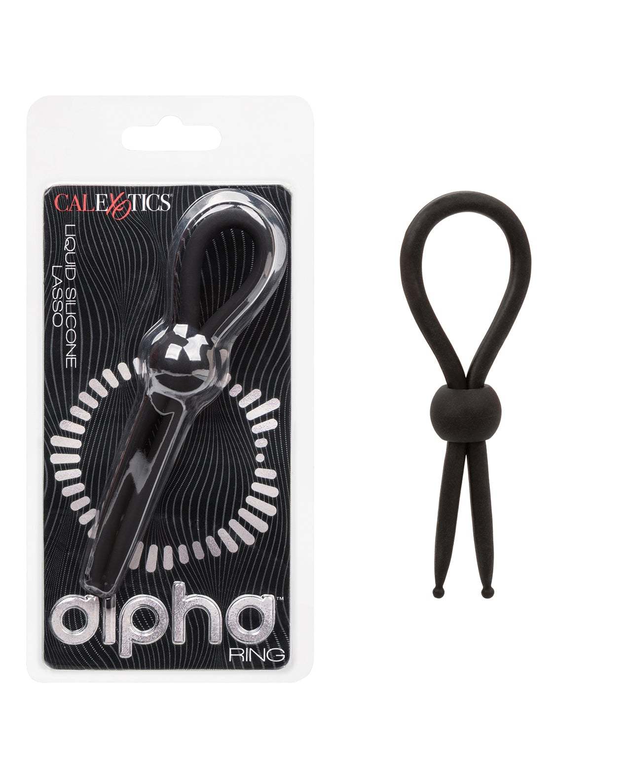 Alpha Liquid Silicone Lasso black adjustable cock ring for enhanced intimate pleasure and control