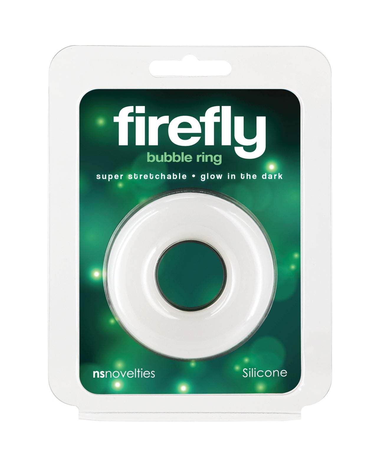 Firefly Glow in the Dark Bubble Cock Ring large white super stretchable silicone packaging