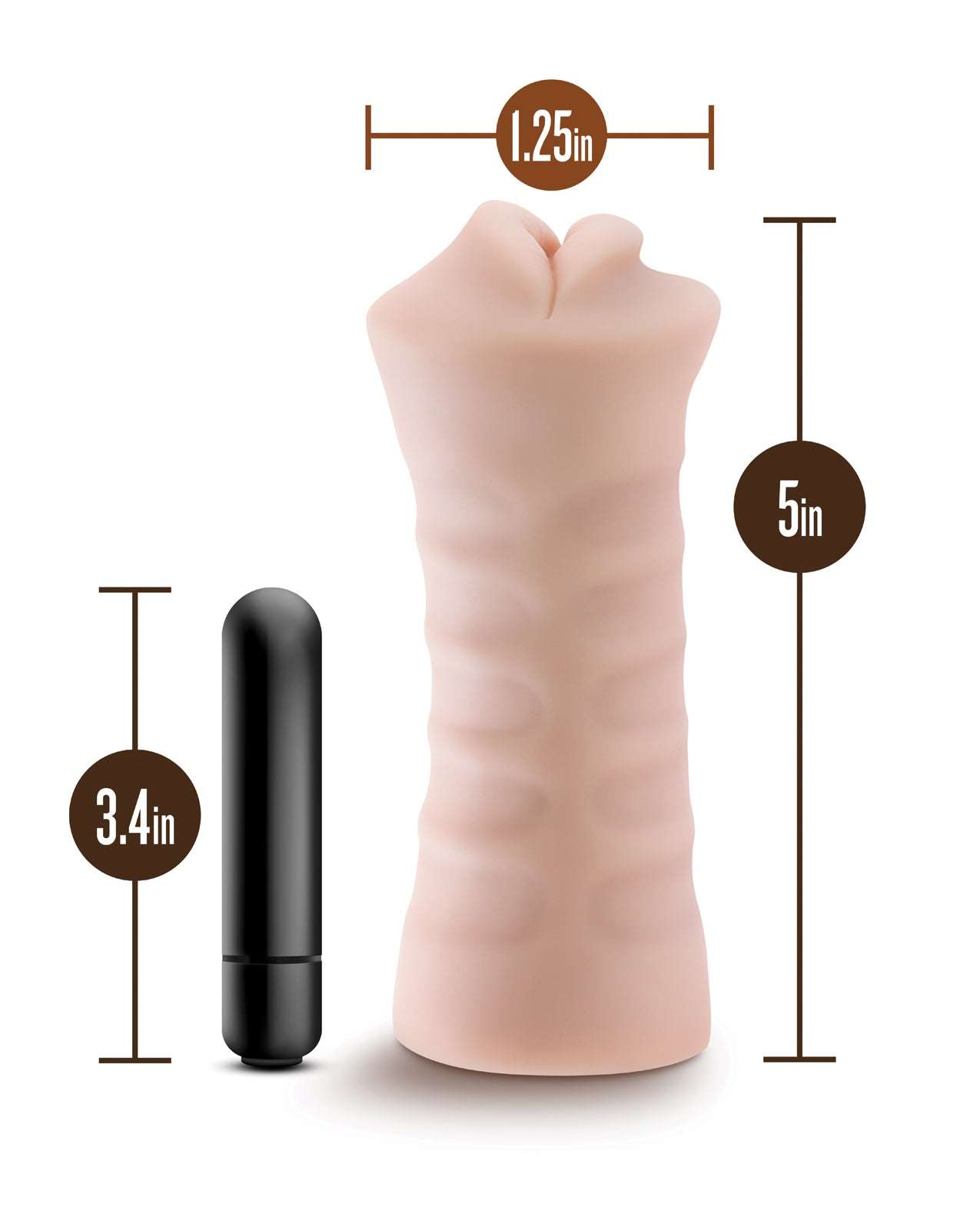 Blush EnLust Mouth Stroker Nicole with vibrating bullet and ultra-soft textured interior, 5 inches long and 1.25 inches wide.