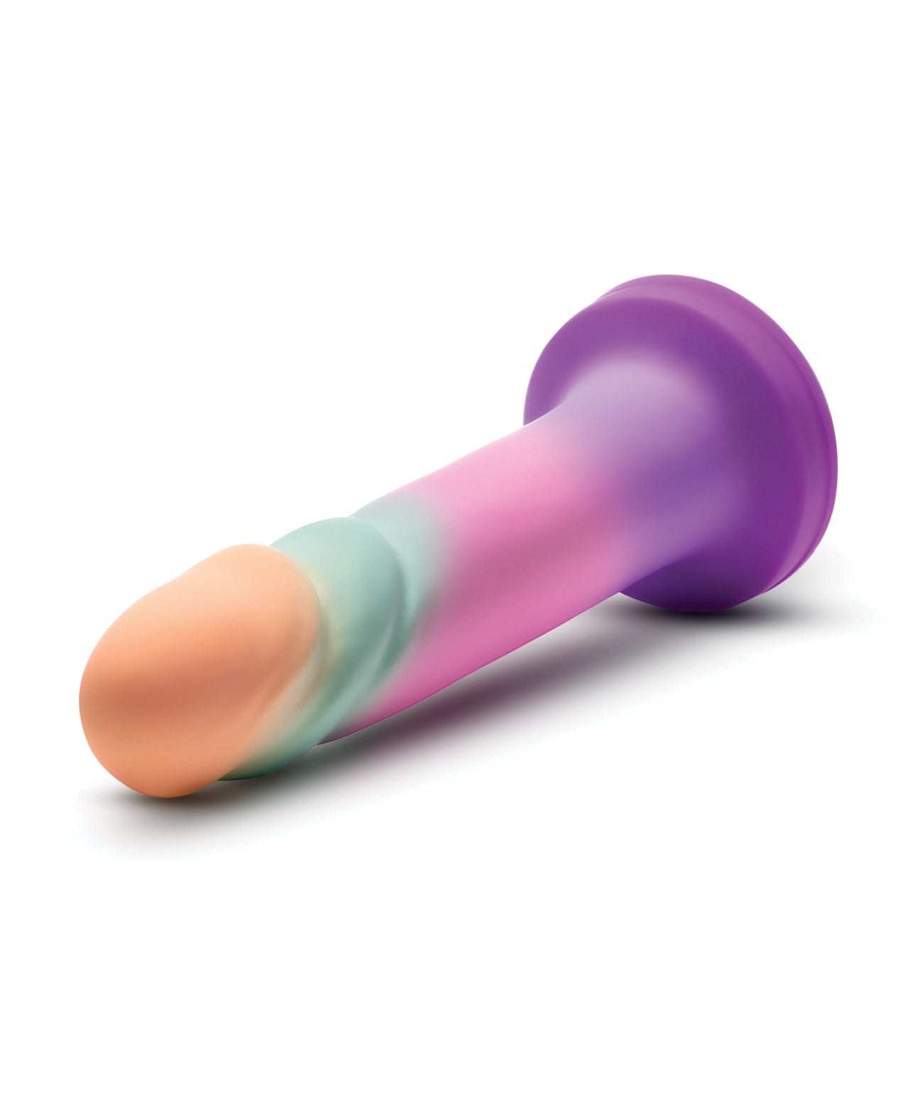 Blush Avant Sunrise Gaze silicone dildo in sherbet colors with suction cup base and textured design for G-spot and P-spot stimulation