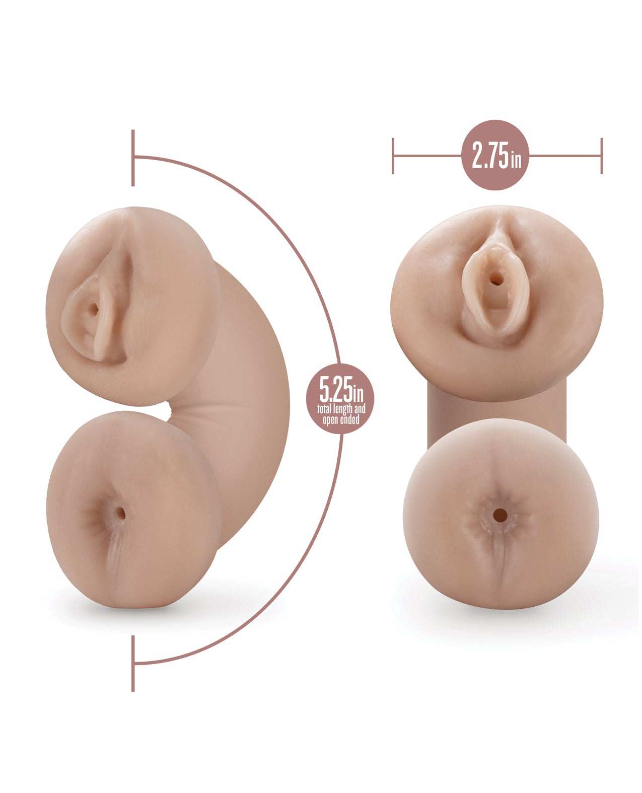 Blush EnLust Soft & Wet glow-in-the-dark dual-ended male stroker with ribbed pussy and ass orifices, handheld design, 5.25-inch length.