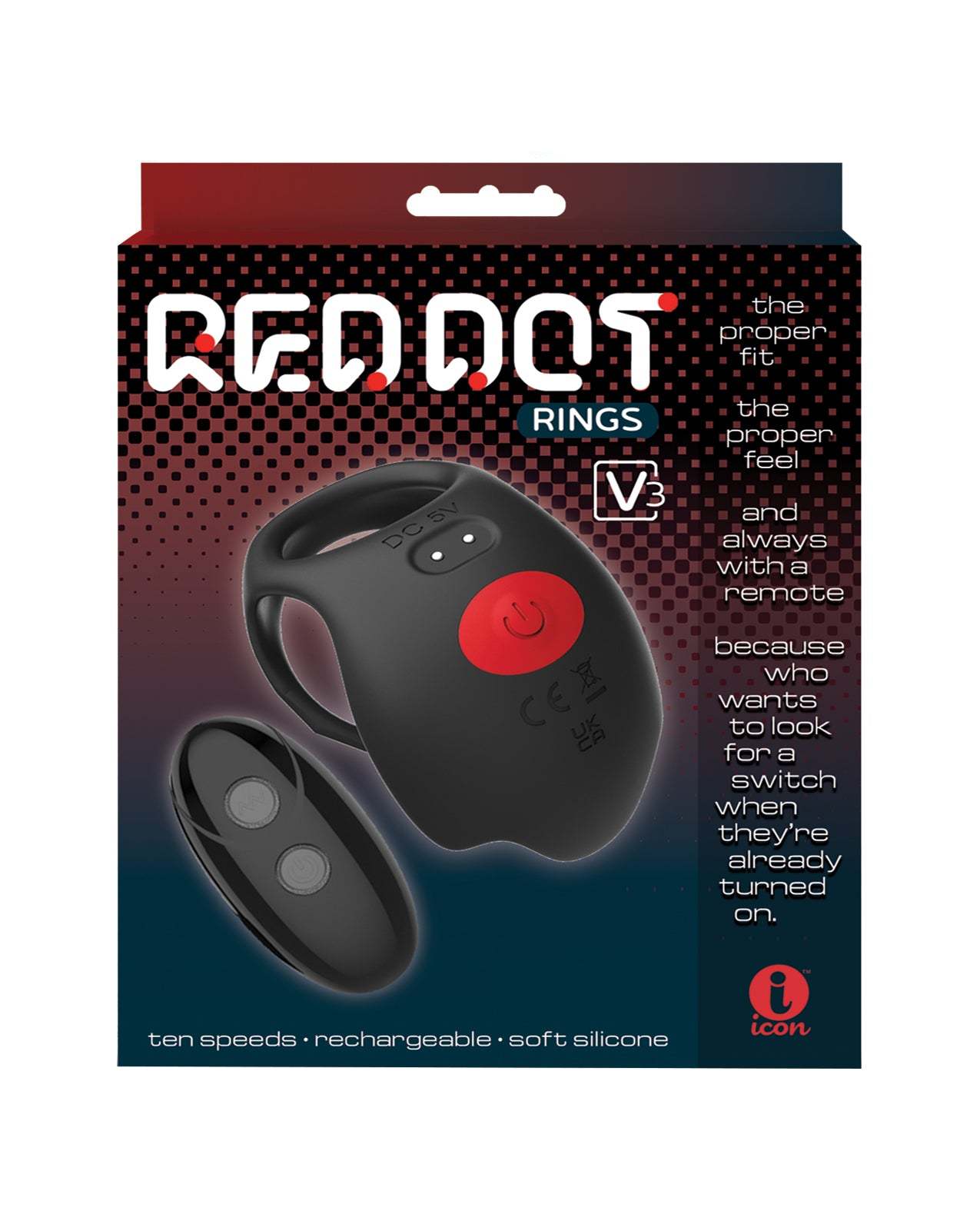 Red Dot Vibrating Cock Ring V3 With Remote - Black/red by Cock & Balls