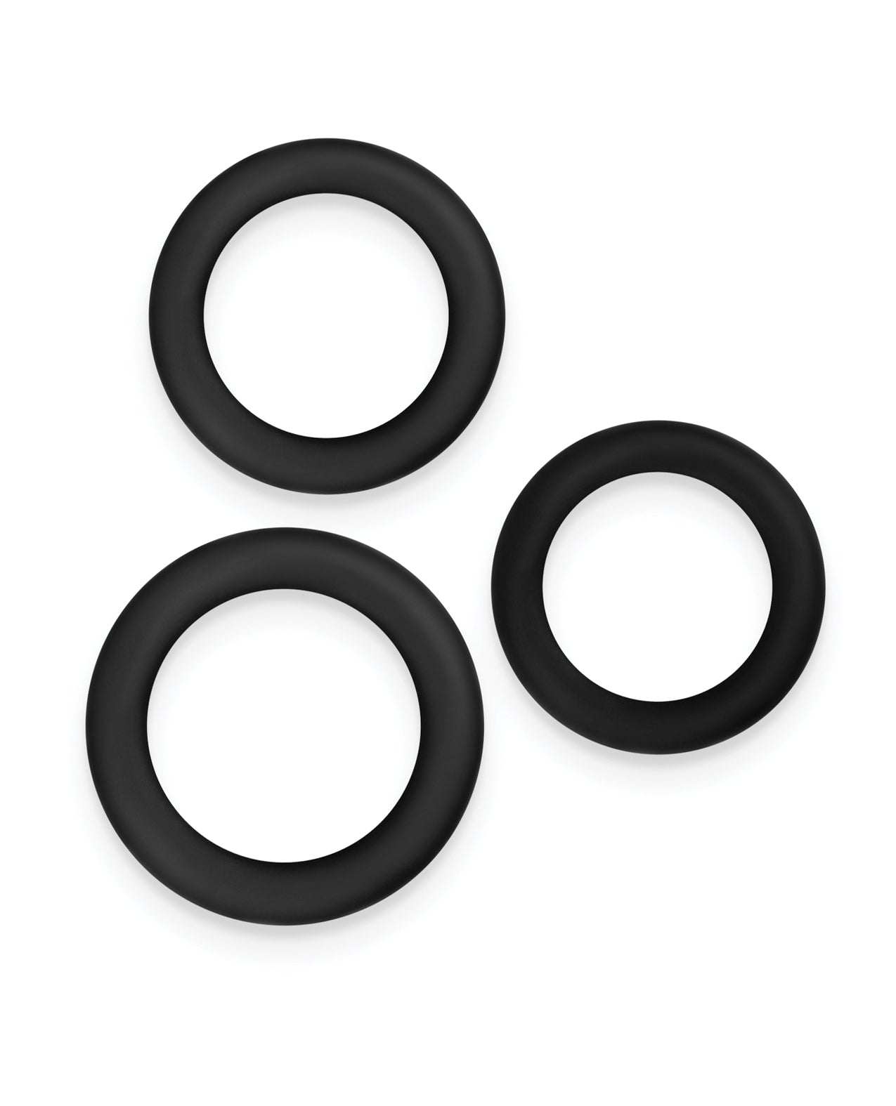 Set of three black Renegade Slim Cock Rings made of stretchy silicone in varying sizes