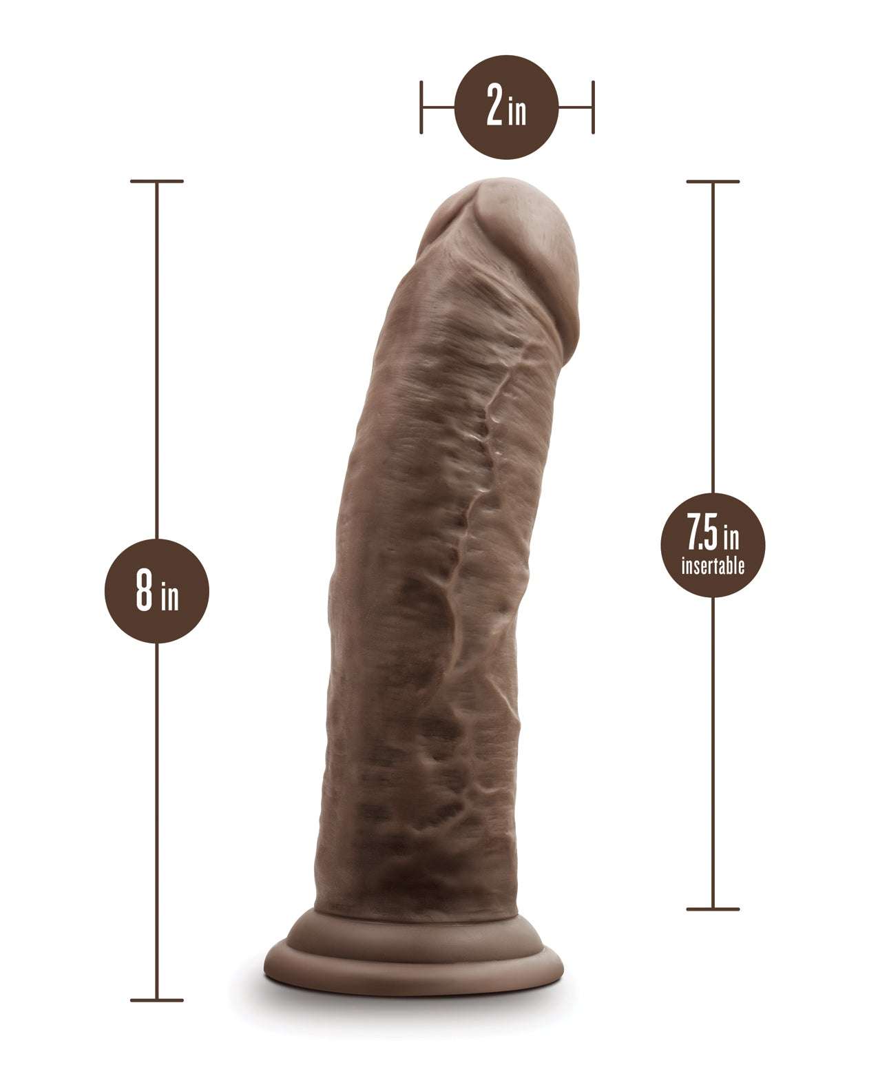 Blush Dr. Skin Silicone 8-inch chocolate dildo with suction cup and lifelike texture
