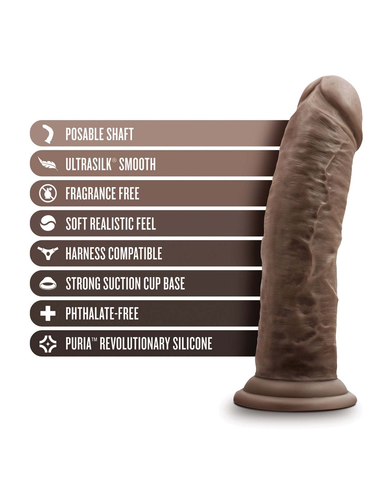 Blush Dr. Skin Silicone Dr. Shepherd 8" Dildo w/Suction Cup - Chocolate by Anal Toys & Stimulators