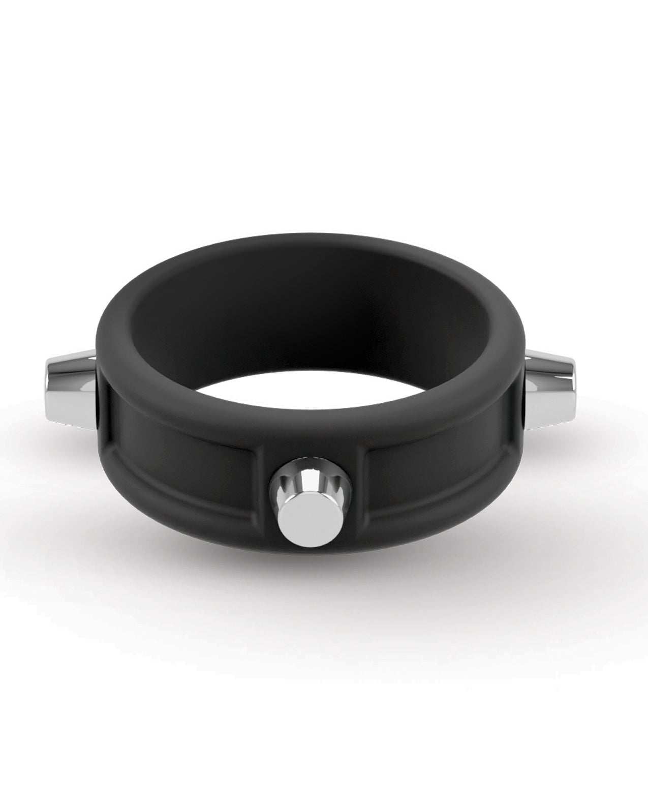 Black silicone Rebel Cock Ring with metal studs for erection support and comfort