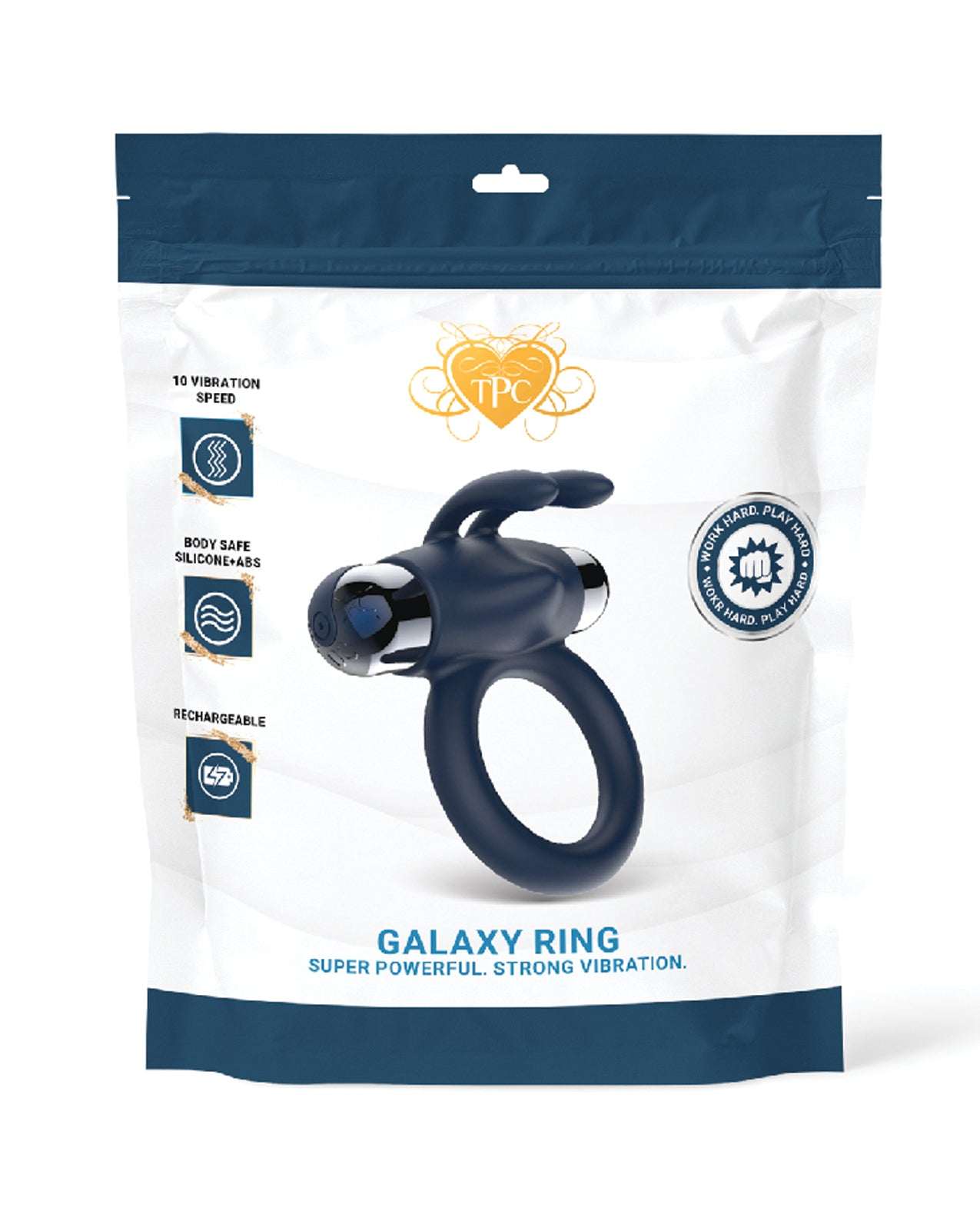 Galaxy Ring Bullet Vibe Cock Ring in blue with 10-speed vibration and rechargeable design