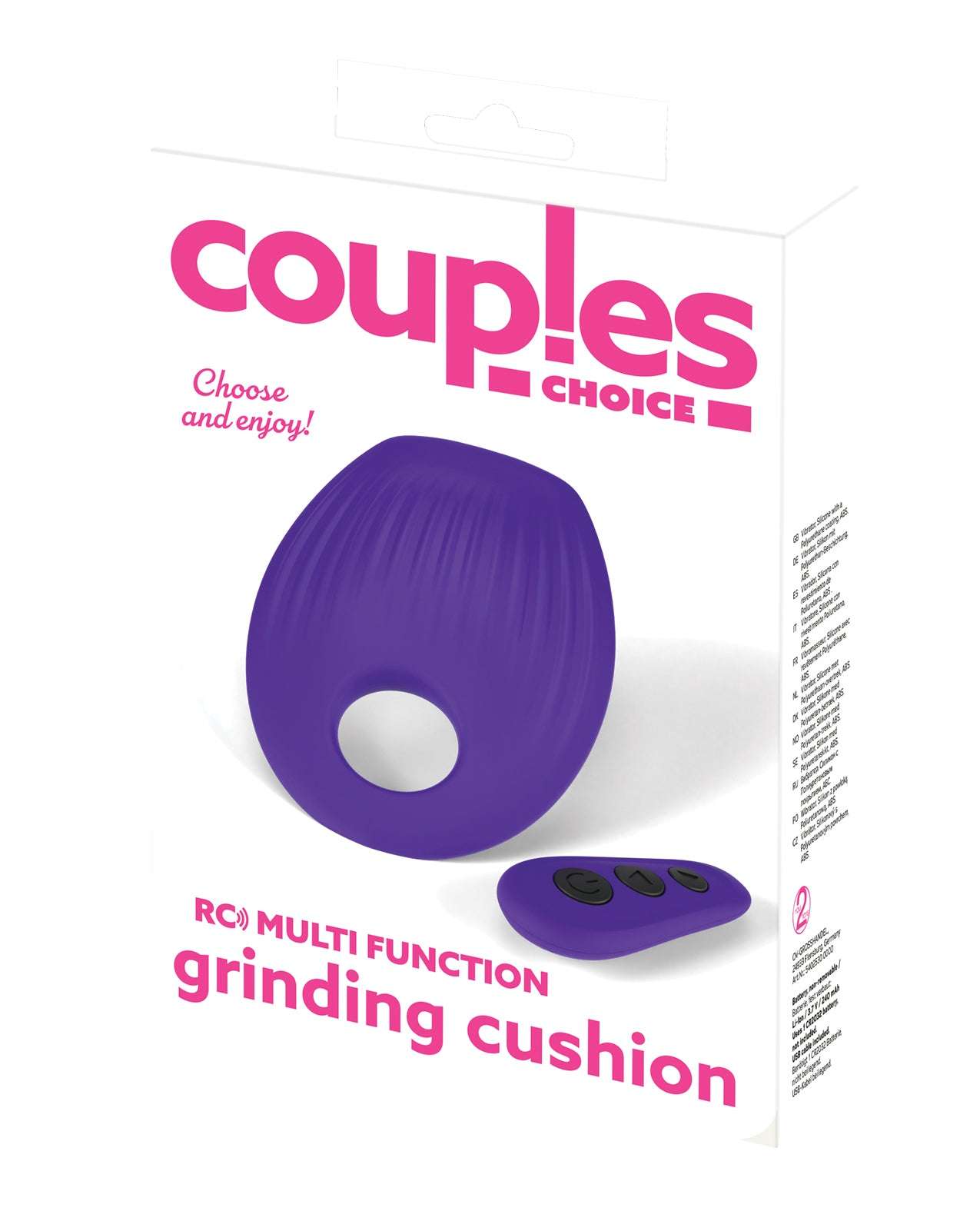 Purple Couples Choice Grinding Cushion with remote control and stretchy cock ring for versatile couples and solo play