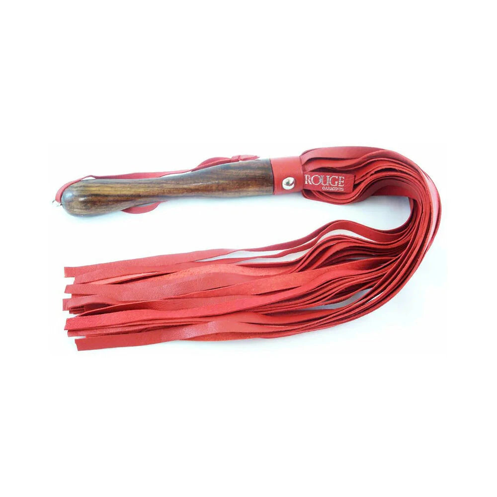 Rouge Wooden Handle Leather Flogger Red by Bondage & Fetish Toys