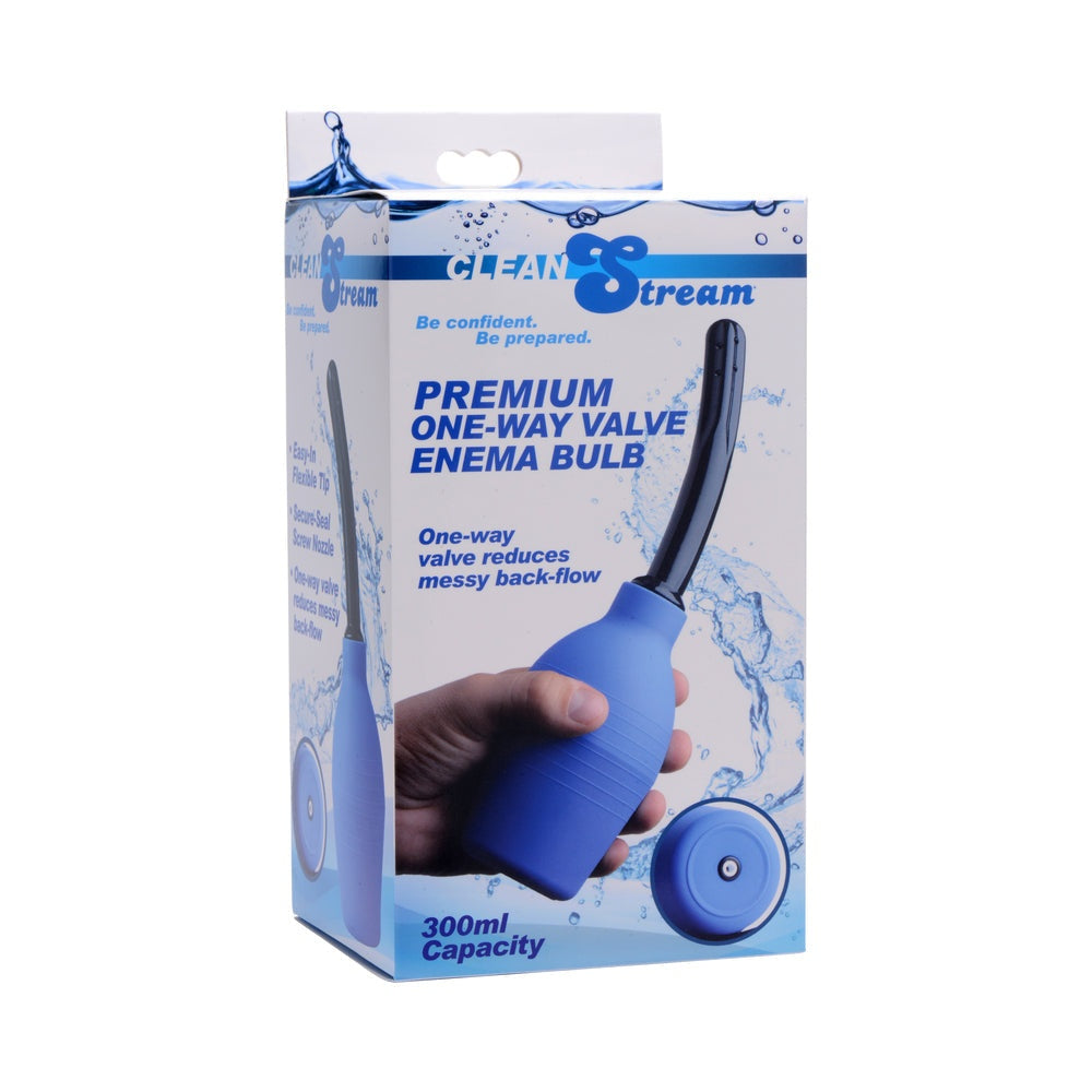 CleanStream Premium One-Way Valve enema bulb with 300ml capacity, non-toxic PVC, flexible nozzle, and secure-seal screw design for easy, mess-free use