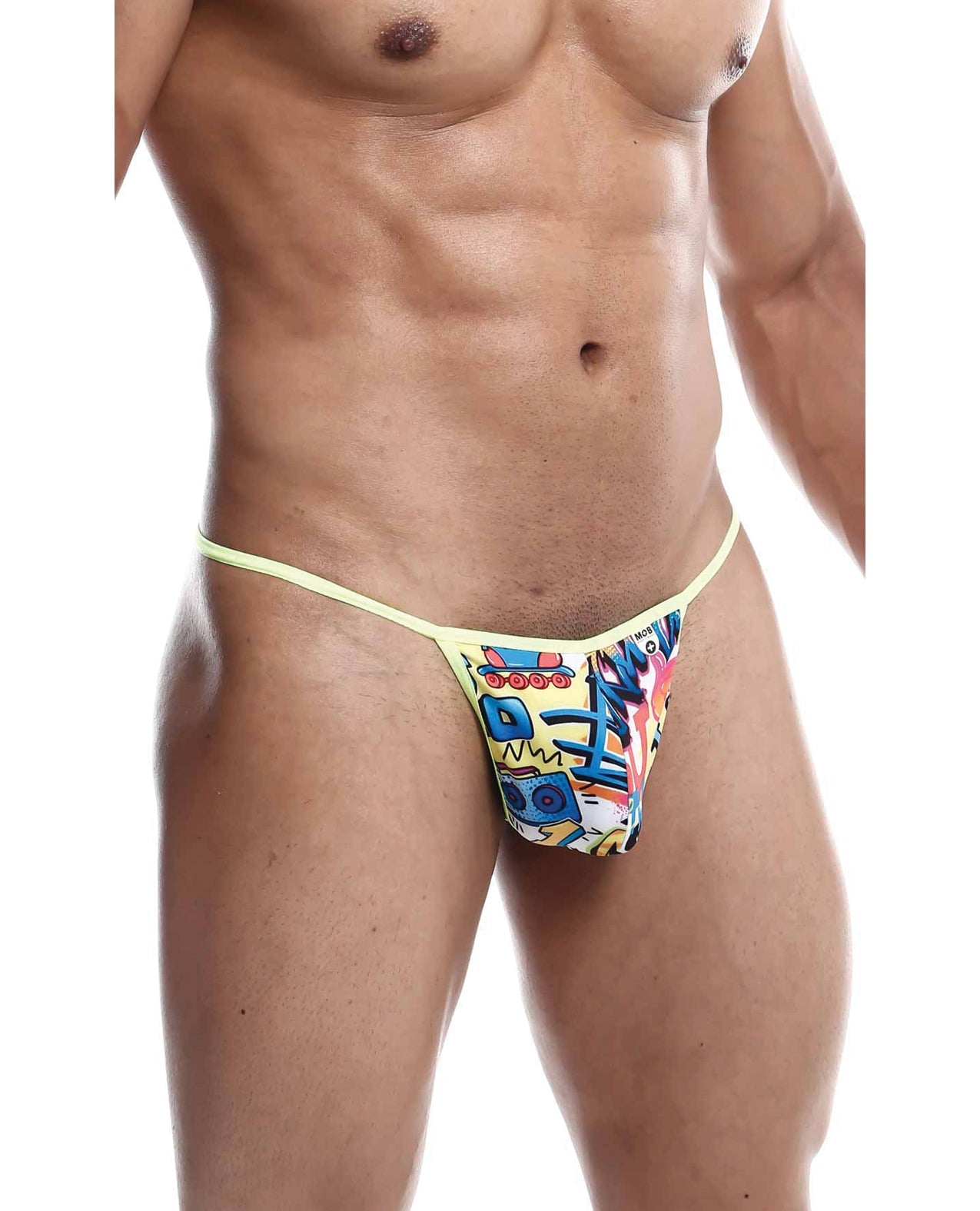Male Basics Sinful Hipster Wow T Thong G-String Yellow Print LG by Apparel