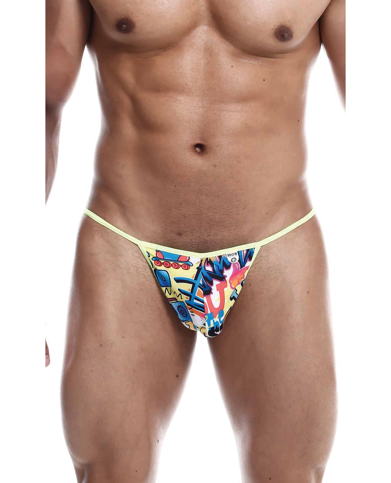 Male Basics Sinful Hipster Wow T Thong G-String Yellow Print LG by Apparel