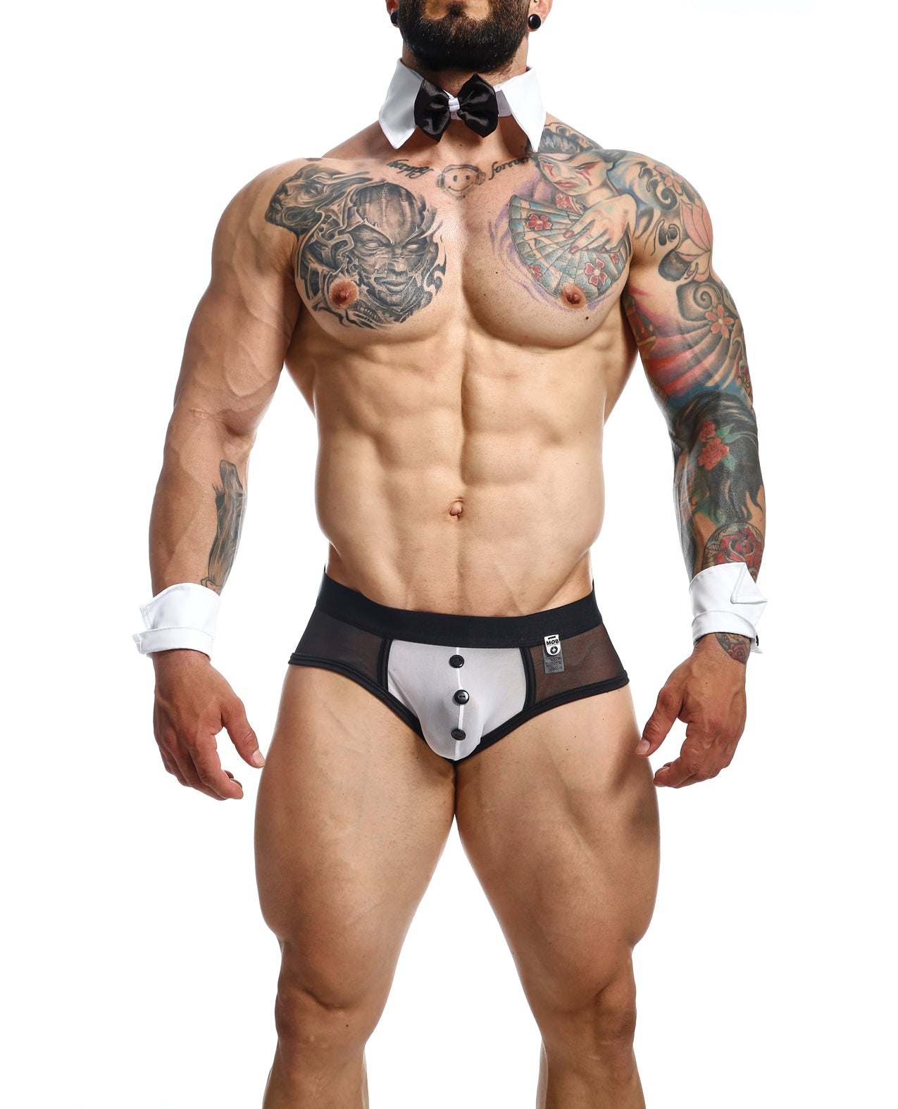 Male Basics MOB Maitre D Brief, Bow & French Cuffs Black/White XL by Apparel