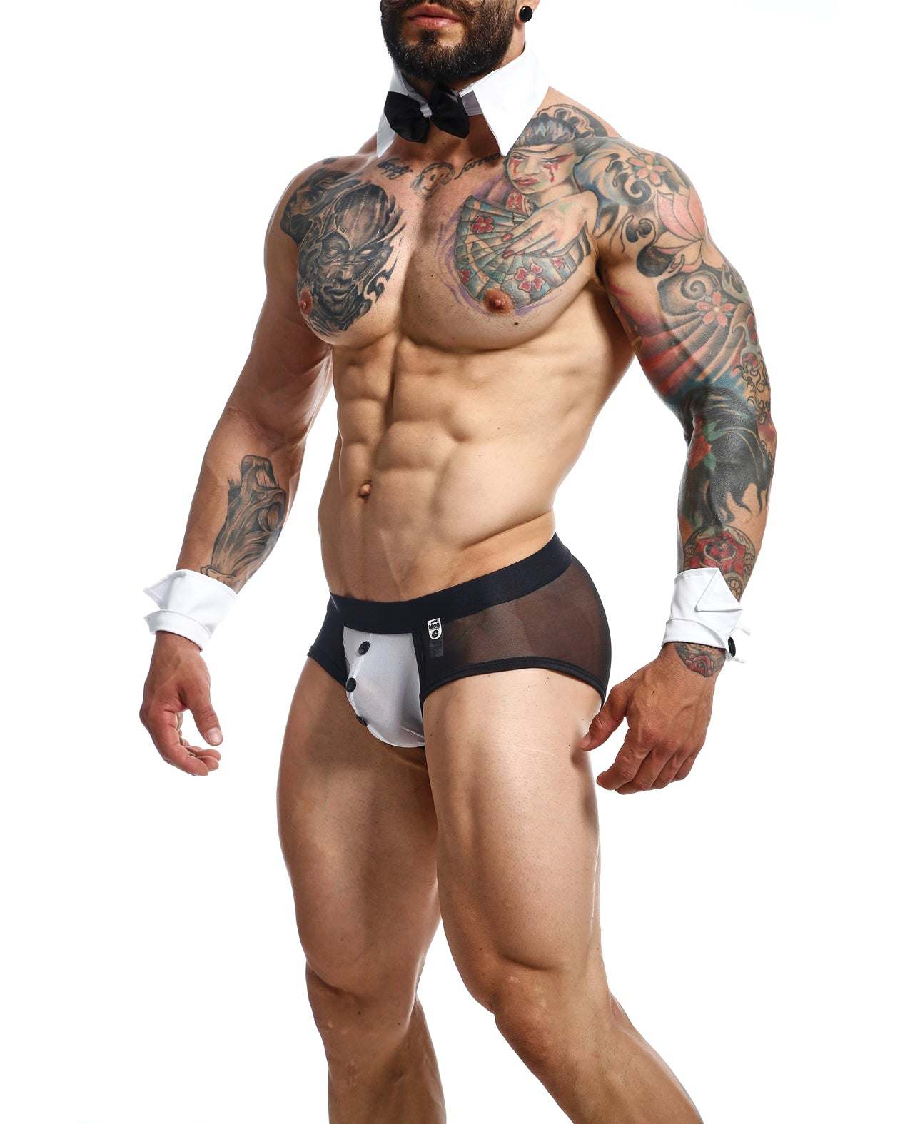 Male Basics MOB Maitre D Brief, Bow & French Cuffs Black/White XL by Apparel