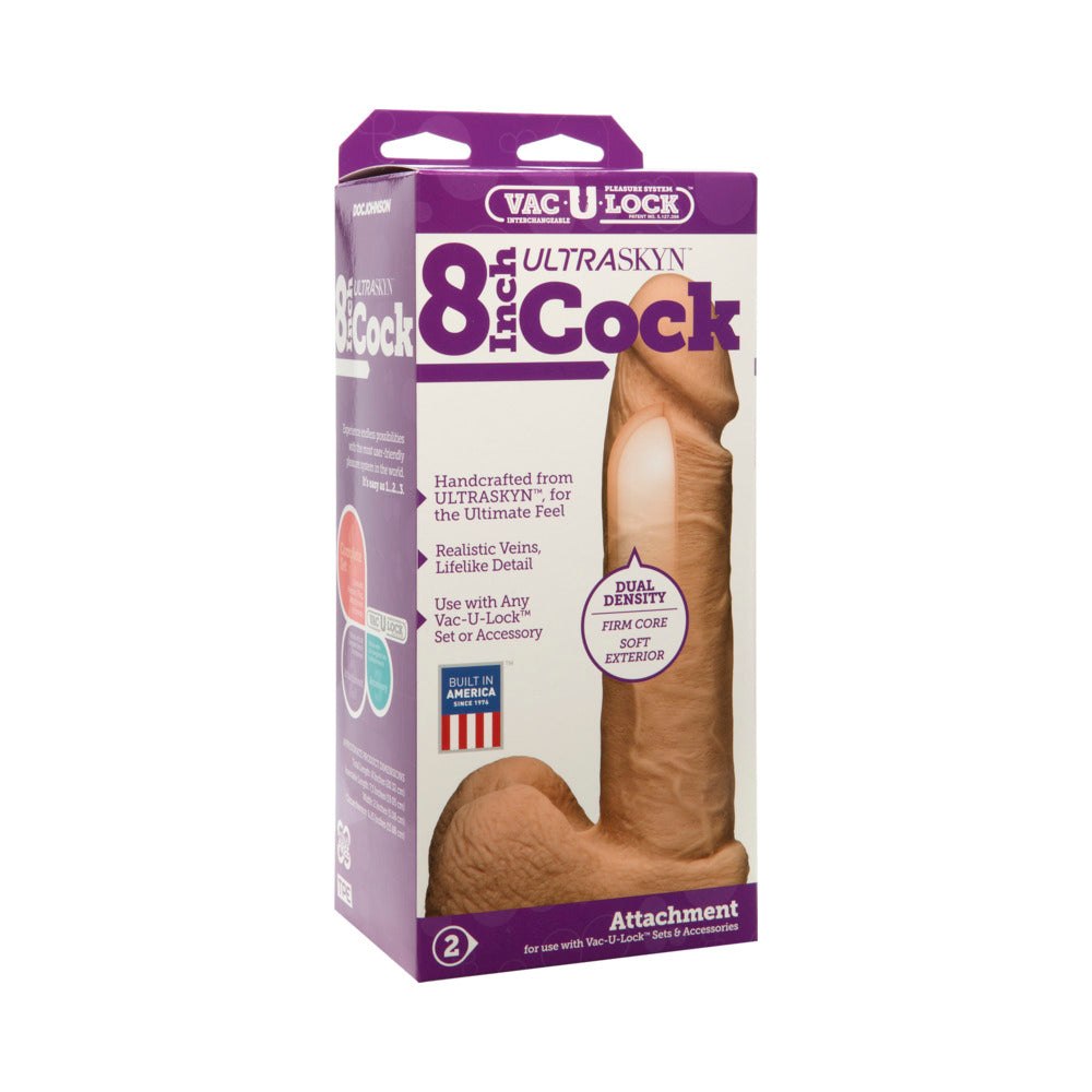 Vac-U-Lock 8-inch ULTRASKYN realistic white dildo with dual density, lifelike texture, and harness compatibility.