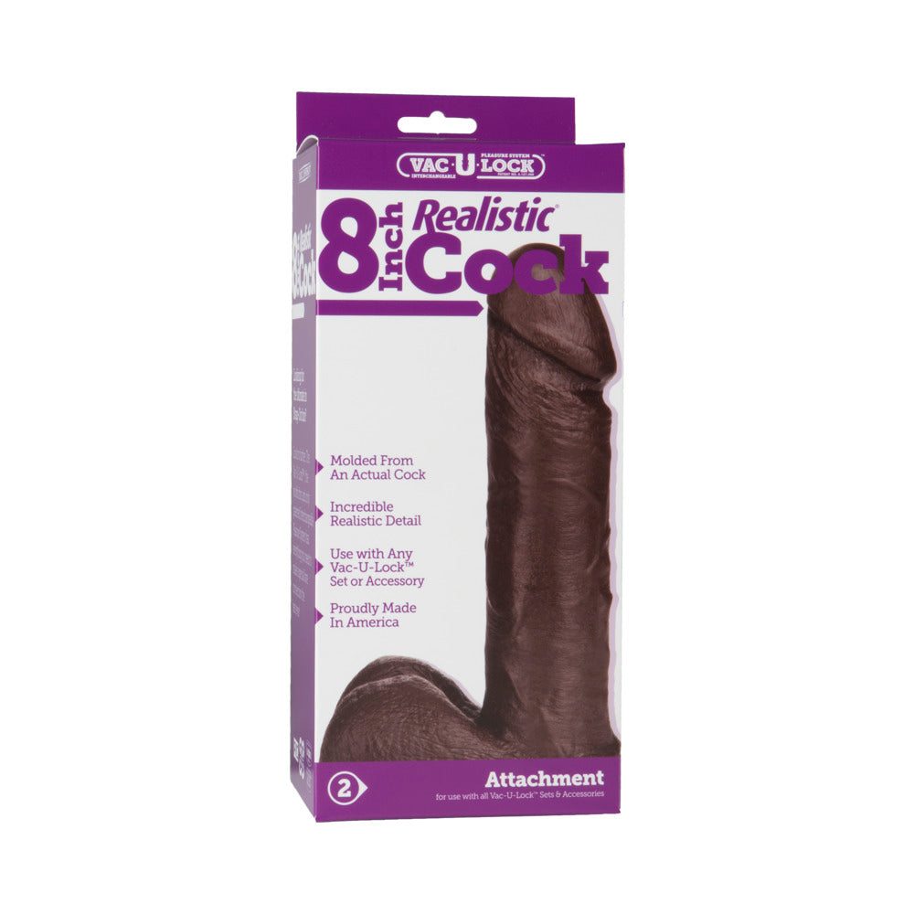 Vac-U-Lock 8 inch realistic black cock attachment with lifelike texture and secure locking system.