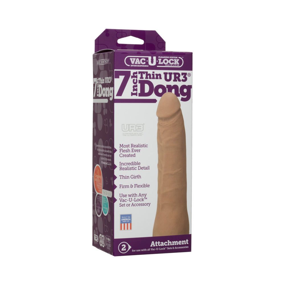 Vac-U-Lock 7-Inch Thin Dong ULTRASKYN Brown realistic flexible phallic attachment in packaging