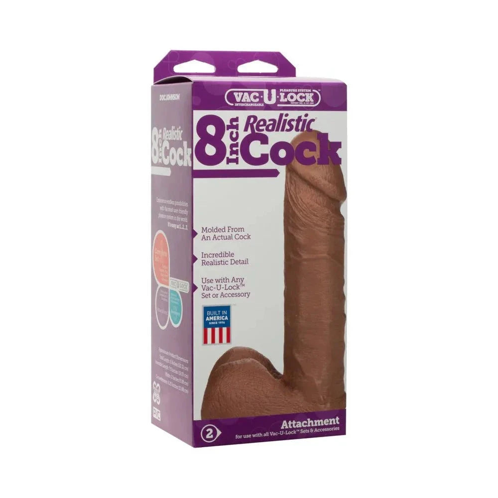 Vac-U-Lock - 8 Inch Realistic Cock Brown by Anal Toys & Stimulators