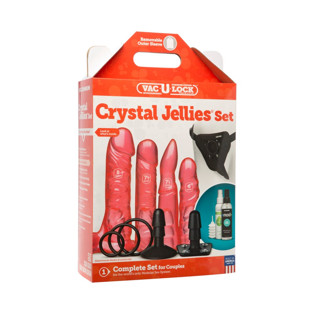 Vac-U-Lock Crystal Jellies Set pink strap-on kit with four attachments and harness