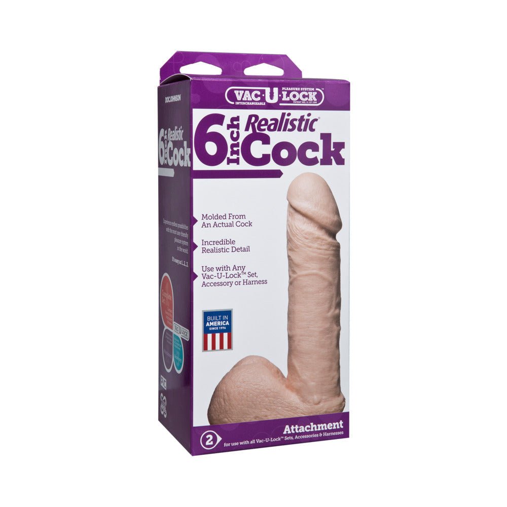 Vac-U-Lock 6 inch realistic white cock attachment with lifelike detail for harness use