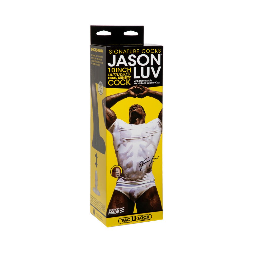 Jason Luv 10in ULTRASKYN Cock with removable Vac-U-Lock suction cup in chocolate packaging