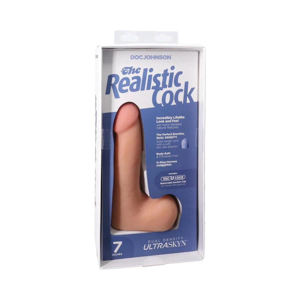 The Realistic Cock 7 in. ULTRASKYN Vac-U-Lock Dildo with Balls Vanilla by Anal Toys & Stimulators