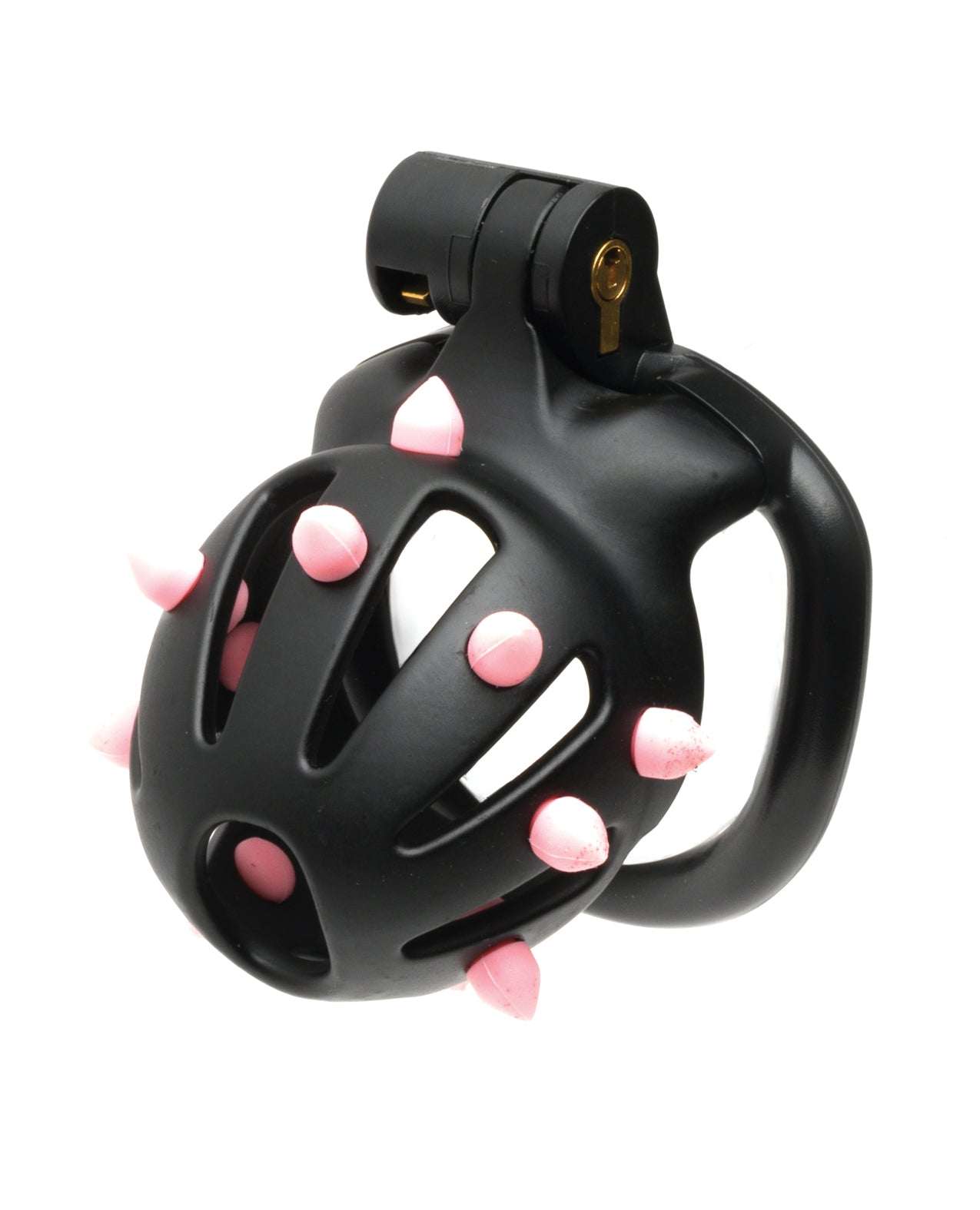 Sport Fucker Cellmate FlexiSpike black chastity cage with pink silicone spikes and lock