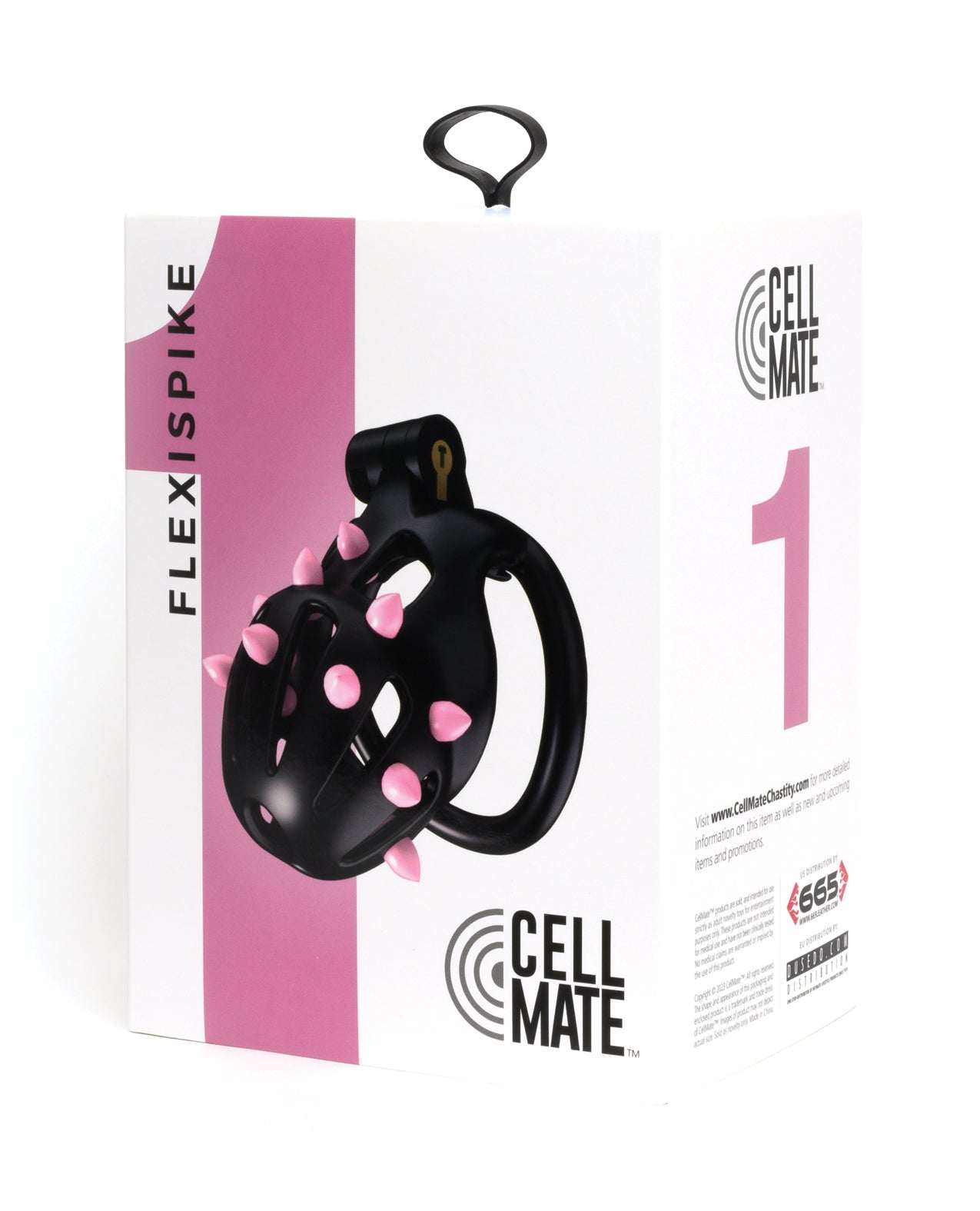 Sport Fucker Cellmate FlexiSpike male chastity cage with removable pink silicone spikes in retail packaging