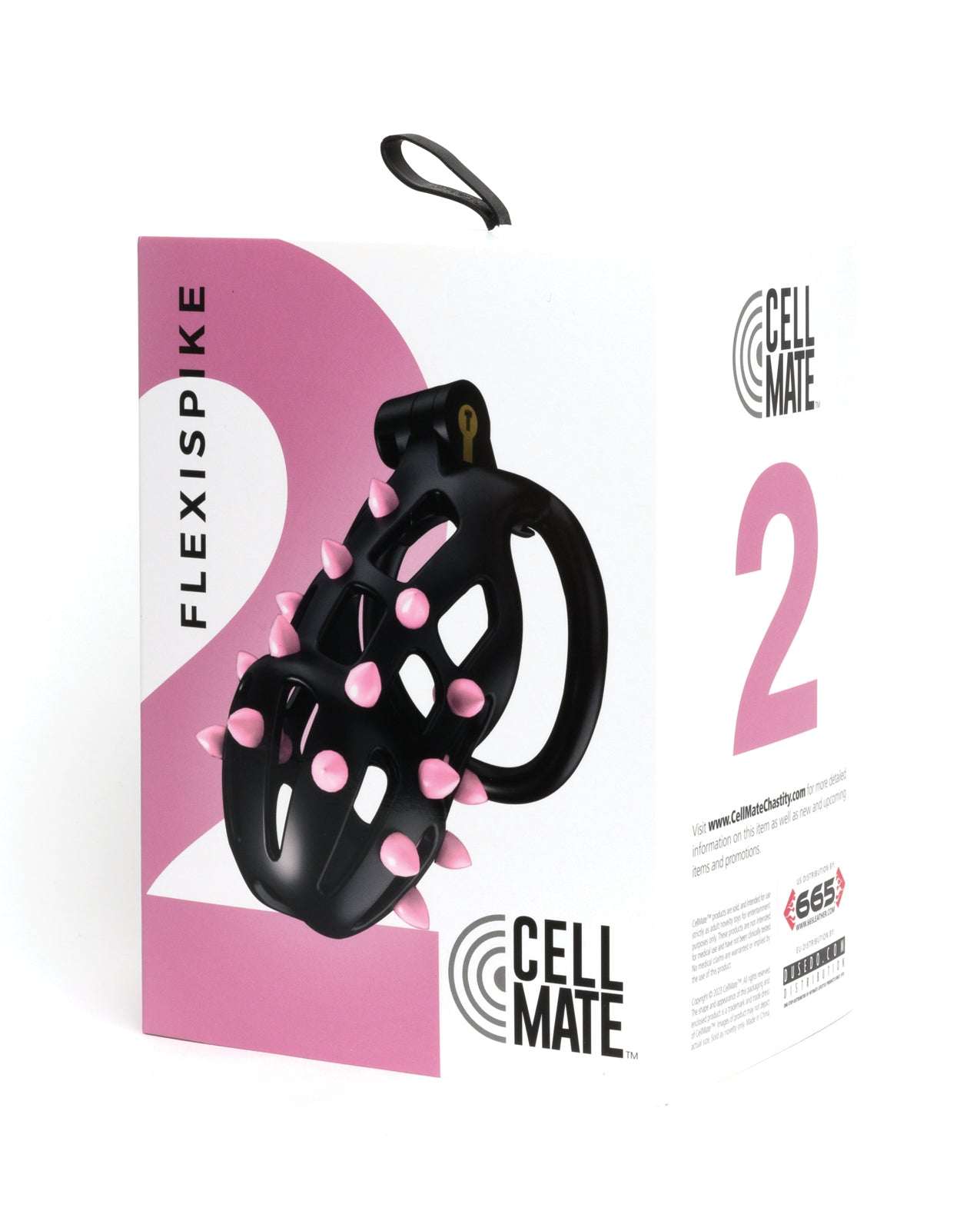 Sport Fucker Cellmate FlexiSpike male chastity cage with customizable silicone spikes and secure ergonomic design in black and pink packaging