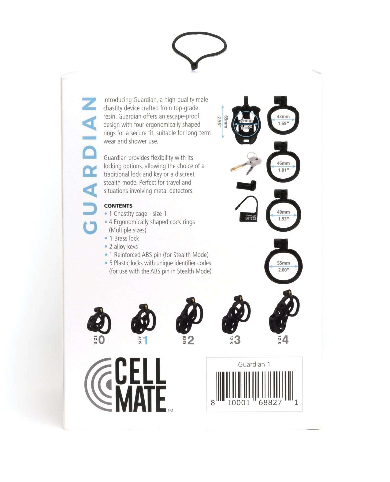 Sport Fucker Cellmate Guardian chastity cage set with ergonomic rings and locking options, high-quality resin, and silicone spikes for customizable male chastity experience.