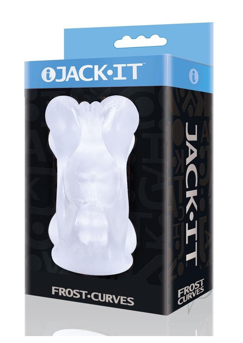 Jack-It Frost Stroker Curves intimate pleasure device in soft jelly material with faceted channel and textured interior in retail packaging