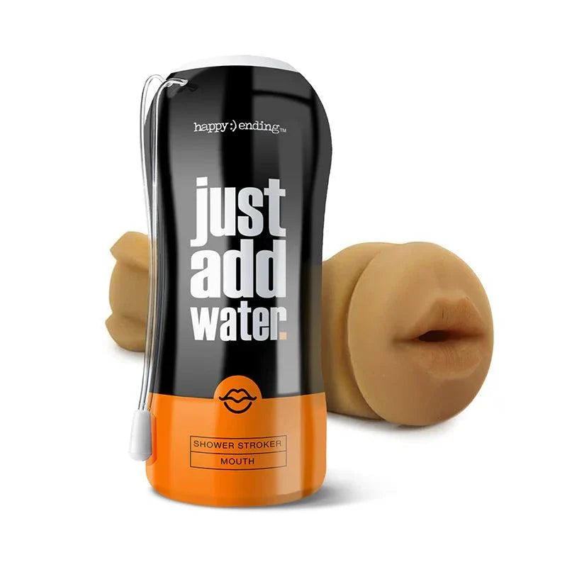 Happy Ending Just Add Water self-lubricating mouth shower stroker with waterproof hang cord and reusable soft lifelike sleeve