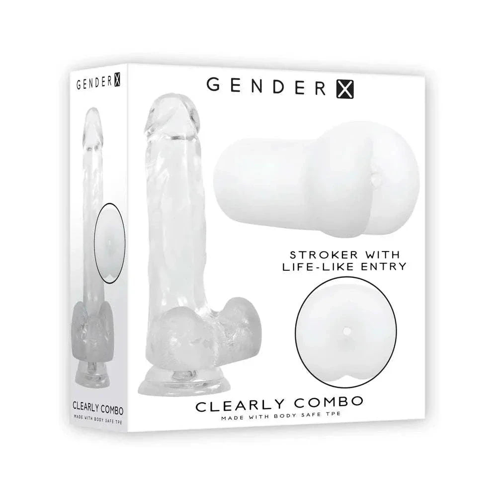 Gender X Clearly Combo 2-Piece 7.25 in. Realistic Dildo and Anal Entry Stroker Set Clear by Anal Toys & Stimulators
