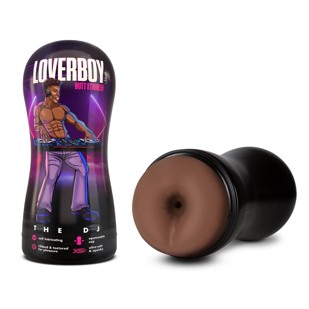 Loverboy The DJ self-lubricating brown anal stroker male masturbator with suction control and realistic texture