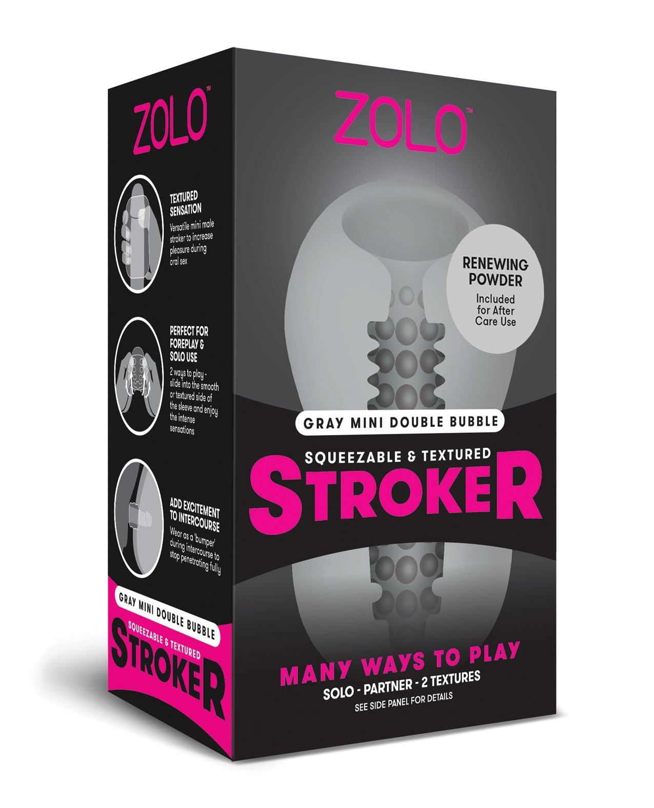 ZOLO Mini Double Bubble Stroker - Gray by Masturbators and Strokers
