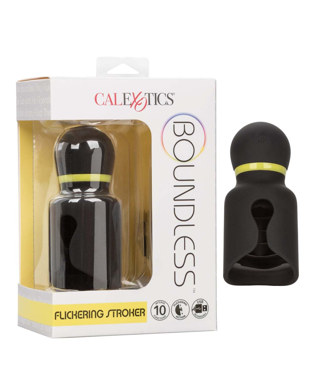 Boundless Flickering Stroker black handheld silicone masturbator with 10 vibration settings