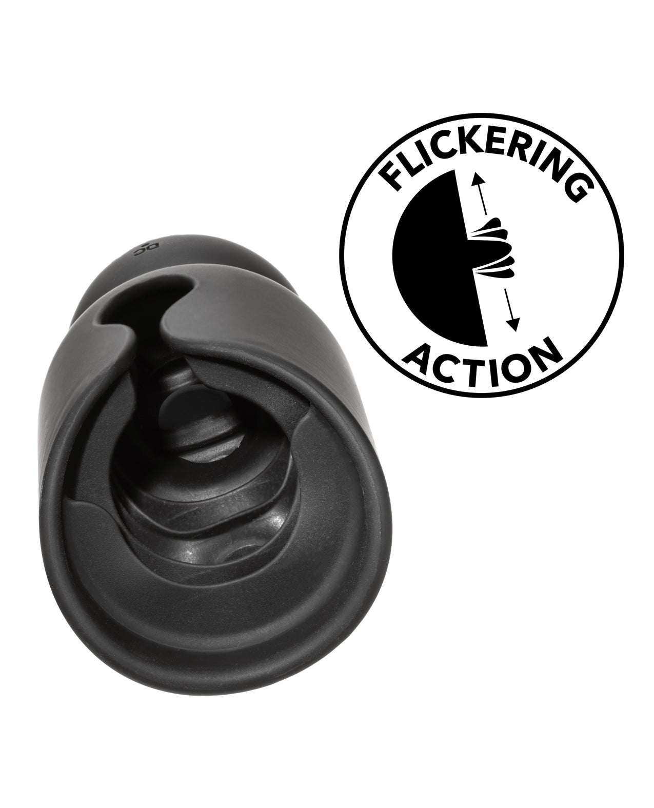 Boundless Flickering Stroker black handheld masturbator with flickering tongue and textured silicone interior