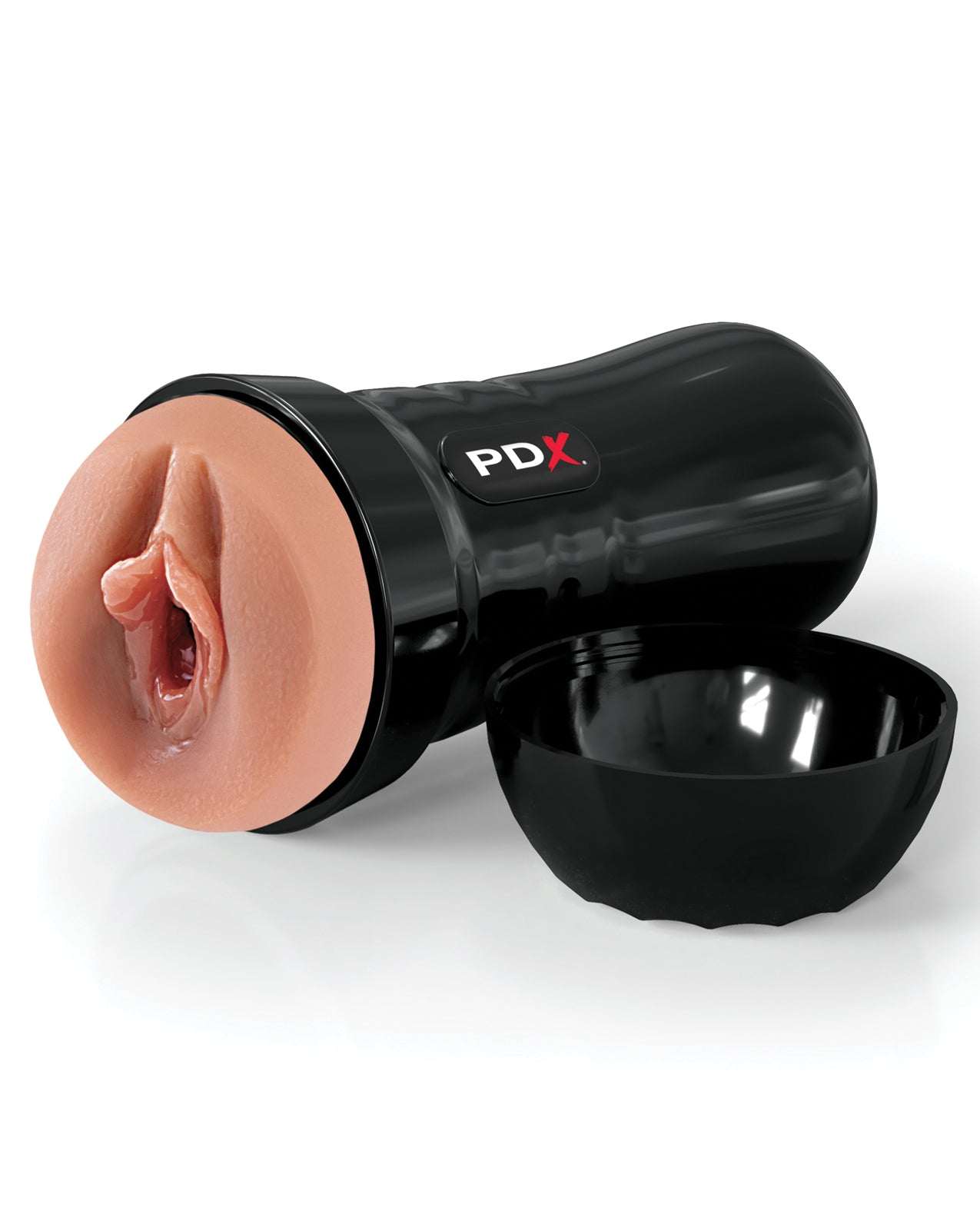 Super Juicy Snatch self-lubricating stroker with realistic textured pleasure tunnel and sleek black ergonomic case