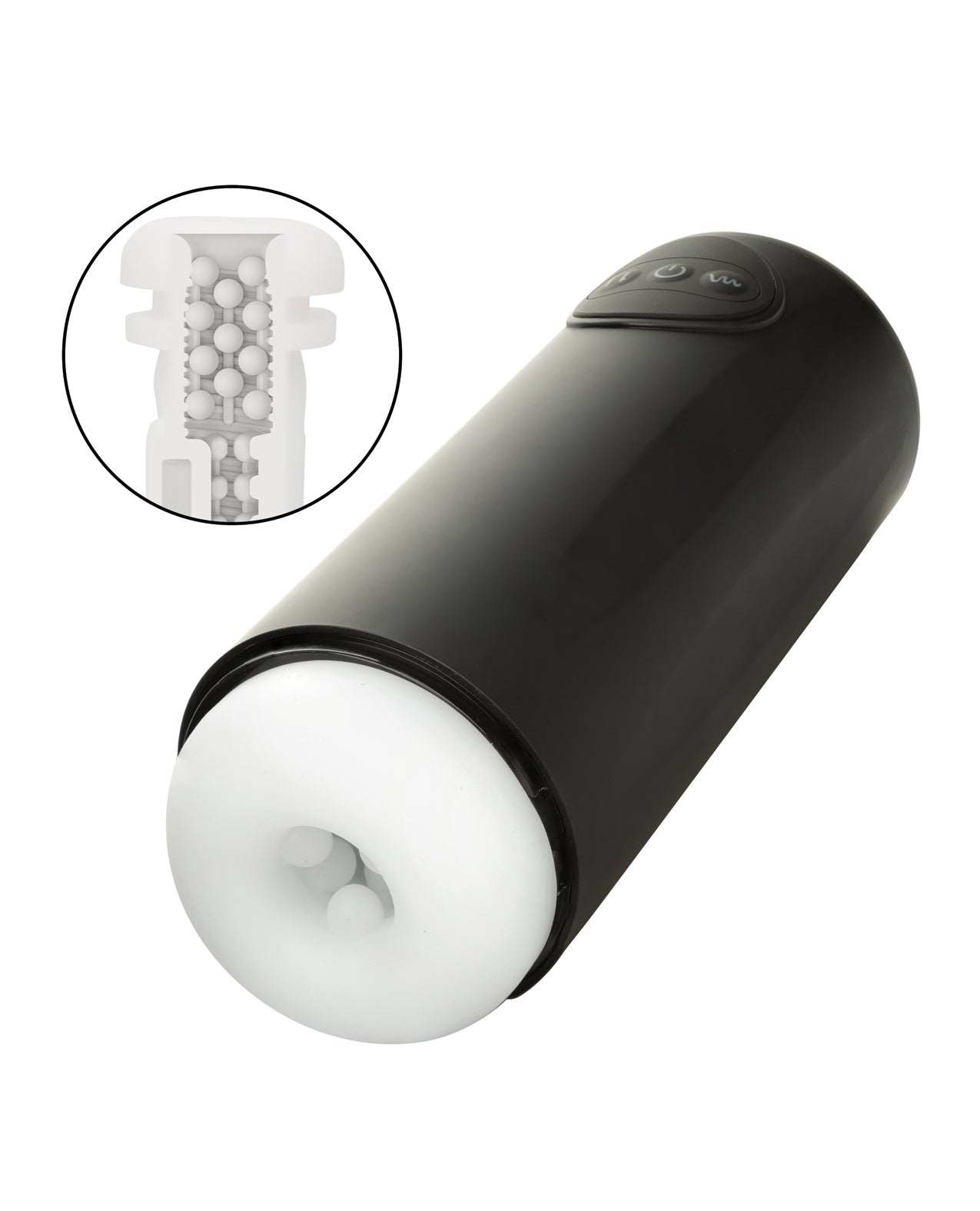 Optimum Power Vibrating & Thruster Stroker with textured removable sleeve and multiple vibration and stroking functions.