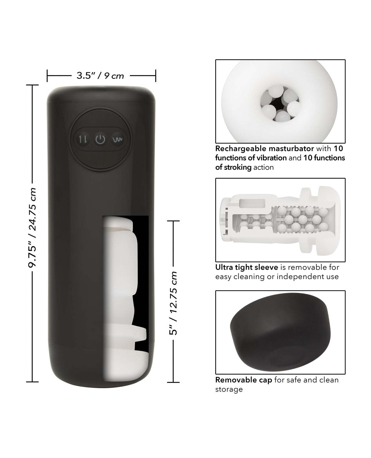 Optimum Power Vibrating & Thruster Stroker with rechargeable powerful vibration, thrusting, removable ultra-soft sleeve, and waterproof design