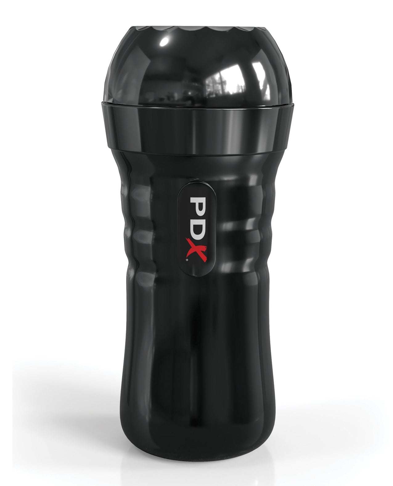 Black PDX Wet Pussies Super Luscious Lip Self-lubricating stroker with ergonomic grip and discreet case.